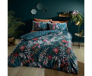 Catherine Lansfield Bedding Tropical Floral Birds Single Duvet Cover Set with Pillowcase Green