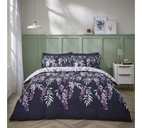 Catherine Lansfield Wisteria Floral Reversible Duvet Cover Set - White / Navy - Single