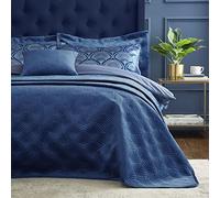 Catherine Lansfield Bedroom Art Deco Pearl 220x230cm Quilted Bedspread Navy Blue
