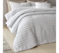 Catherine Lansfield Bedroom Lennon Stripe Quilted 220x220cm Bedspread White