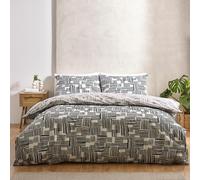 Catherine Lansfield Blocks Reversible King Duvet Cover Set with Pillowcases Black