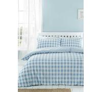 Catherine Lansfield Blue Seersucker Gingham Check 180 Thread Count Duvet Cover Set Blue