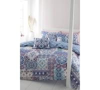 Catherine Lansfield Bedding Boho Patchwork Double Duvet Cover Set with Pillowcases Blue