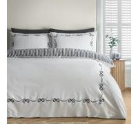 Catherine Lansfield Bow Embroidery Double Duvet Cover Set Cream/Black