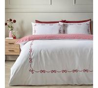 Catherine Lansfield Bow Embroidery Double Duvet Cover Set White/Red