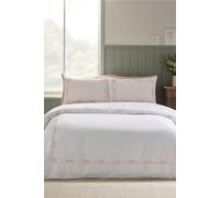 Catherine Lansfield Bow Embroidery Super King Duvet Cover Set White/Pink