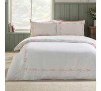 Catherine Lansfield Bow Embroidery Duvet Cover Set White / Pink - Double