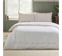 Catherine Lansfield Bow Embroidery Duvet Cover Set White / Pink - Single