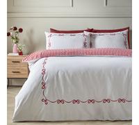 Catherine Lansfield Bow Embroidery King Duvet Cover Set With Pillowcases White / Red