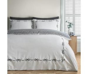 Catherine Lansfield Bow Embroidery Single Duvet Cover Set Cream/Black