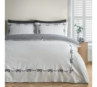 Catherine Lansfield Bow Embroidery Single Duvet Cover Set With Pillowcase Cream / Black