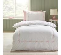 Catherine Lansfield Bow Embroidery Single Duvet Cover Set with Pillowcase White/Pink