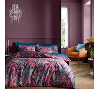 Catherine Lansfield Bridgerton Kate Floral Soft Velvet Double Duvet Cover Set with Pillowcases Plum