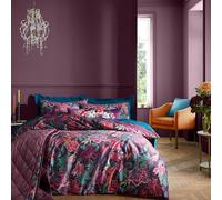 Catherine Lansfield Bridgerton Kate Floral Soft Velvet Super King Duvet Cover Set with Pillowcases Plum