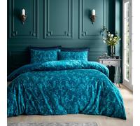 Catherine Lansfield Bridgerton Regal Birds Soft Velvet Double Duvet Cover Set with Pillowcases Teal Green