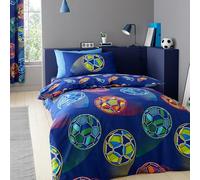 Catherine Lansfield Bright Football Reversible Double Duvet Cover Set with Pillowcases Navy