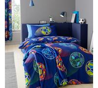 Catherine Lansfield Bright Football Reversible Single Duvet Cover Set with Pillowcase Navy Blue