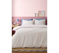 Catherine Lansfield Brighton Stripe Bow Trim King Duvet Cover Set with Pillowcases Pastel