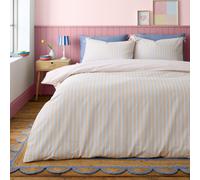 Catherine Lansfield Brighton Stripe Bow Trim Single Duvet Cover Set With Pillowcase Pastel