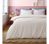 Catherine Lansfield Brighton Stripe Reverse Bow Trim Duvet Cover Bed Set Pastel