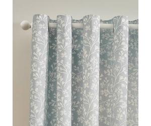 Catherine Lansfield Brooke Floral 46x54 Inch Lined Eyelet Curtains Two Panels Duck egg Blue