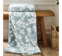 Catherine Lansfield Brooke Floral Cosy Fleece 200X240Cm Blanket Throw Duck Egg Blue