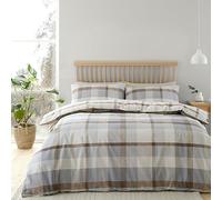 Catherine Lansfield Duvet Cover Set Brushed Cotton Check Reversible with Pillowcases Double Natural