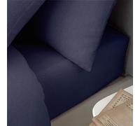 Catherine Lansfield Brushed Cotton Double Fitted Sheet, Flat Sheet and Pillowcase Pair Pack Navy Blue