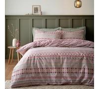 'Brushed Cotton Fairisle' Reversible Duvet Cover Set Catherine Lansfield Red Single