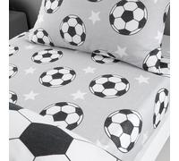 Catherine Lansfield Brushed Cotton Football Stars Double Fitted Sheet Grey