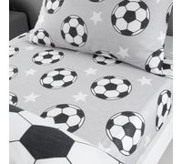 Catherine Lansfield Brushed Cotton Football Stars Single Fitted Sheet Grey