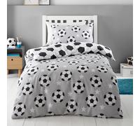 Catherine Lansfield Brushed Cotton Football Stars Reversible Double Duvet Cover Set with Pillowcases Grey