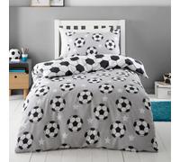Catherine Lansfield Brushed Cotton Football Stars Reversible Duvet Cover Set With Pillowcase Grey