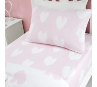 Catherine Lansfield Brushed Cotton Hearts Double Fitted Sheet White Pink