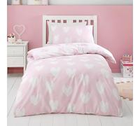 Catherine Lansfield Brushed Cotton Hearts Reversible Single Duvet Cover Set with Pillowcase Pink