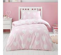 Catherine Lansfield Brushed Cotton Hearts Reversible Single Duvet Cover Set with Pillowcase Pink