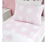 Catherine Lansfield Brushed Cotton Hearts Single Fitted Sheet White Pink