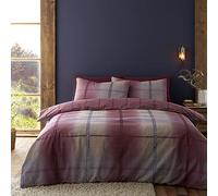 Catherine Lansfield Brushed Cotton Melrose Tweed Check Reversible Double Duvet Cover Set with Pillowcases Plum