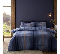 Catherine Lansfield Brushed Cotton Melrose Tweed Check Reversible Double Duvet Cover Set with Pillowcases Blue