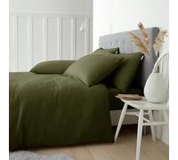 Catherine Lansfield Duvet Cover Set Brushed Cotton - Single with Pillowcase, Green