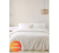 Catherine Lansfield Brushed Cotton Stripe Reversible Single Duvet Cover Set with Pillowcase Natural