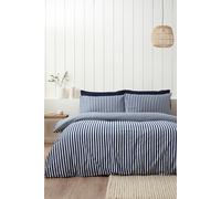 Catherine Lansfield Brushed Stripe Cotton Reversible Super King Duvet Cover Set with Pillowcases Navy Blue