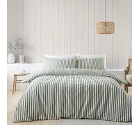 Catherine Lansfield Brushed Cotton Stripe Reversible King Duvet Cover Set with Pillowcases Green