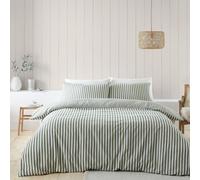 Catherine Lansfield Brushed Cotton Stripe Reversible Single Duvet Cover Set with Pillowcase Green