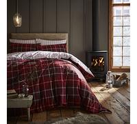 Catherine Lansfield Brushed Cotton Tartan Check King Duvet Set Red
