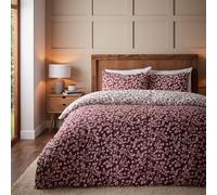 Catherine Lansfield Brushed Grace Floral Leaf Cotton Reversible Double Duvet Cover Set with Pillowcases Red