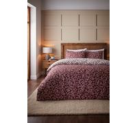 Catherine Lansfield 'Brushed Grace Floral Leaf' Cotton Reversible Duvet Cover Set in Red | Size: Single Catherine Lansfield Red Single