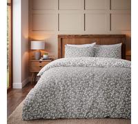 Catherine Lansfield Brushed Grace Floral Leaf King Duvet Set Grey
