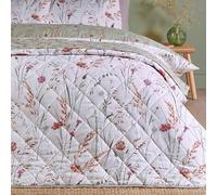 Catherine Lansfield Brushed Grasmere Floral Cotton Reversible 200x220cm Quilted Bedspread Green