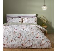 Catherine Lansfield Brushed Grasmere Floral Cotton Reversible Double Duvet Cover Set with Pillowcases Green